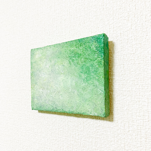 原画 油絵 ヒーリンググリーン 森林のアート 抽象画 75×100mm