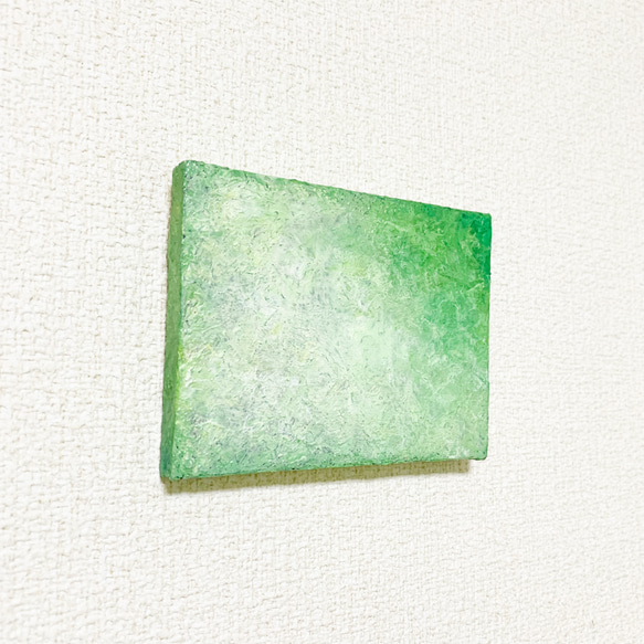 原画 油絵 ヒーリンググリーン 森林のアート 抽象画  75×100mm グリーン×イエローグリーン モダンアート 2枚目の画像