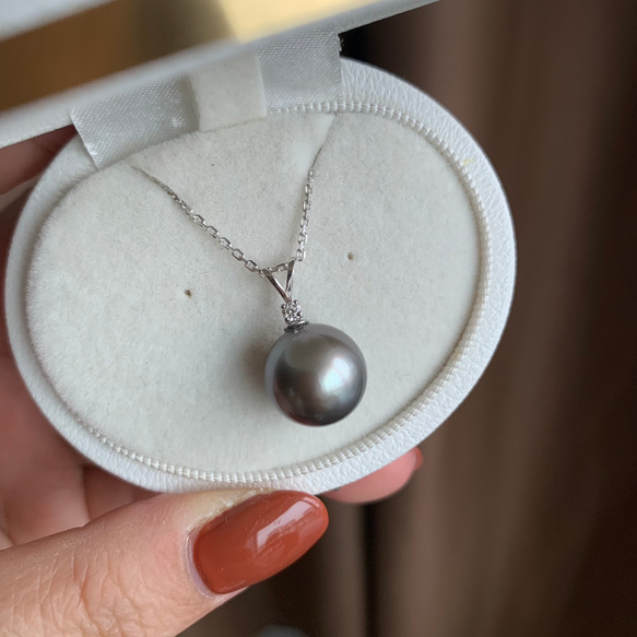 高級】タヒチ黒蝶真珠 ダイヤモンド付きペンダントトップk18