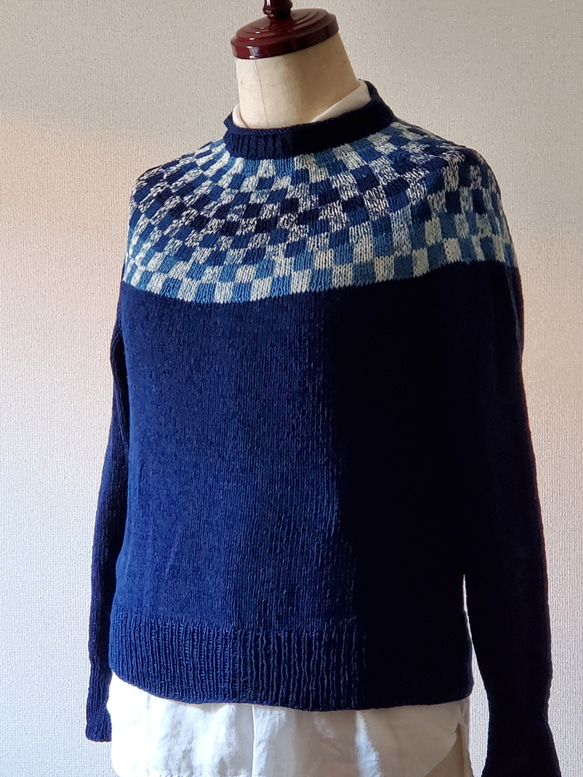 Paul Klee Sweater 編み糸セット【本藍染め、コットンリリヤン】 6枚目の画像