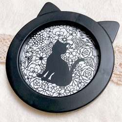 切り絵】花猫(はなねこ)シルエット黒ミニ 切り絵 ふわコロ《紗紀