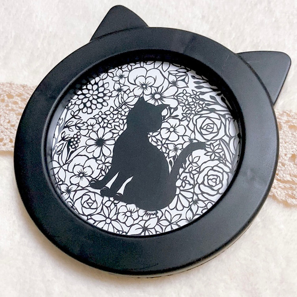 切り絵】花猫(はなねこ)シルエット黒ミニ 切り絵 ふわコロ《紗紀