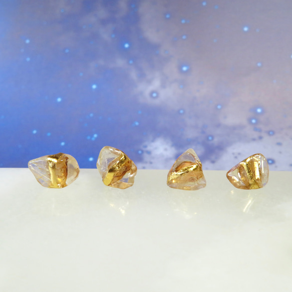 星の瞬き＊Rutile quartz × Citrine＊金継ぎピアス／SS size 1枚目の画像