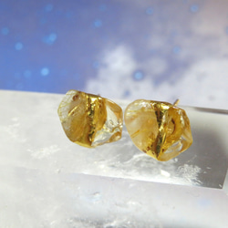 星の瞬き＊Rutile quartz × Citrine＊金継ぎピアス／SS size 5枚目の画像