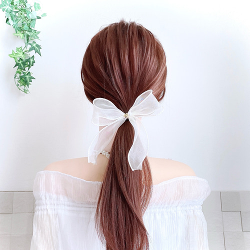 SALE！ シアーリボン ヘアゴム オーガンジー ヘアリボン 結婚式 発表会
