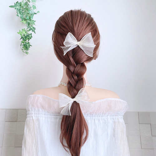 SALE！ シアーリボン ヘアゴム オーガンジー ヘアリボン 結婚式