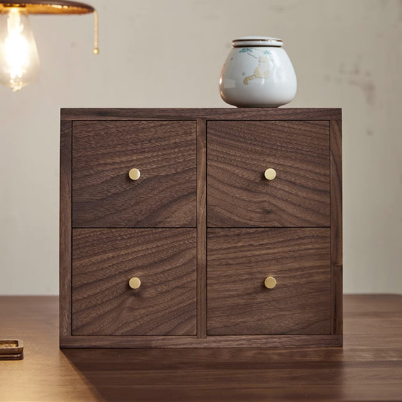 木製引き出しこもの入れ　4段 木製四段引き出し 収納什器 インテリア雑貨収納 大容量 フリーサイズ