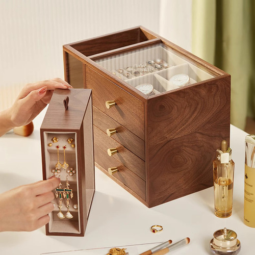 中が見える大容量アクセサリー収納 木製四段引き出し 多目的仕切り