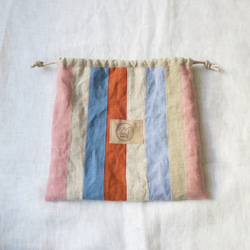 【sale】フレンチリネンの巾着袋(ピーチ) 4枚目の画像