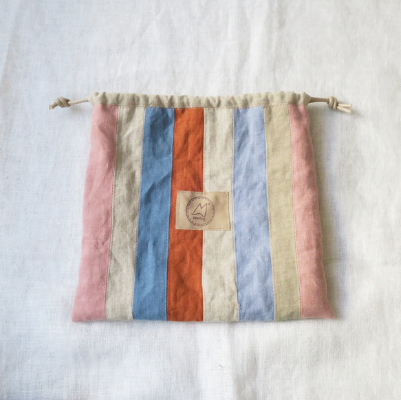 【sale】フレンチリネンの巾着袋(ピーチ) 4枚目の画像