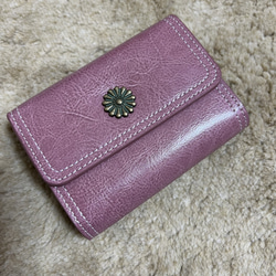 本革財布 折り財布 二つ折り財布 小銭入れ がま口 紫 パープル 本革ミニ財布 パープル紫 三つ折り財布 小さい財布 コンパクト