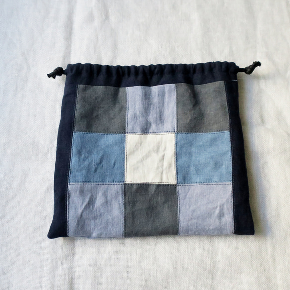 【sale】フレンチリネンの巾着袋(ブルースノー) 4枚目の画像