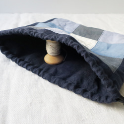 【sale】フレンチリネンの巾着袋(ブルースノー) 5枚目の画像