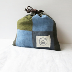 【sale】フレンチリネンの巾着袋（ブルーフォレスト） 1枚目の画像