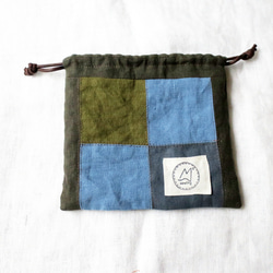 【sale】フレンチリネンの巾着袋（ブルーフォレスト） 4枚目の画像