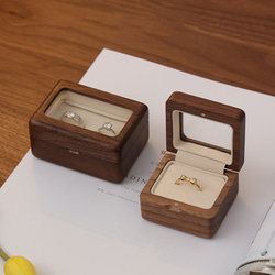 彫刻名入れ無料』チェリー＆ウオルナットウッド グラス付きの木製指輪