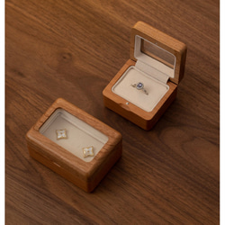 『彫刻名入れ無料』チェリー＆ウオルナットウッド　グラス付きの木製指輪入れ 指輪ケース リングケース 3枚目の画像
