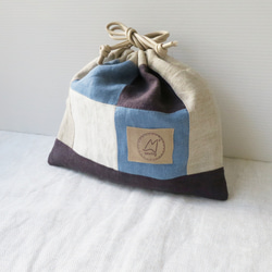 【sale】フレンチリネンの巾着袋(ブルーベリー) 1枚目の画像