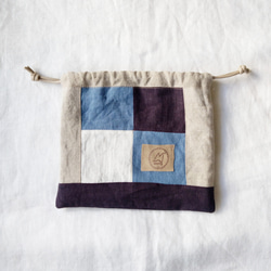 【sale】フレンチリネンの巾着袋(ブルーベリー) 5枚目の画像