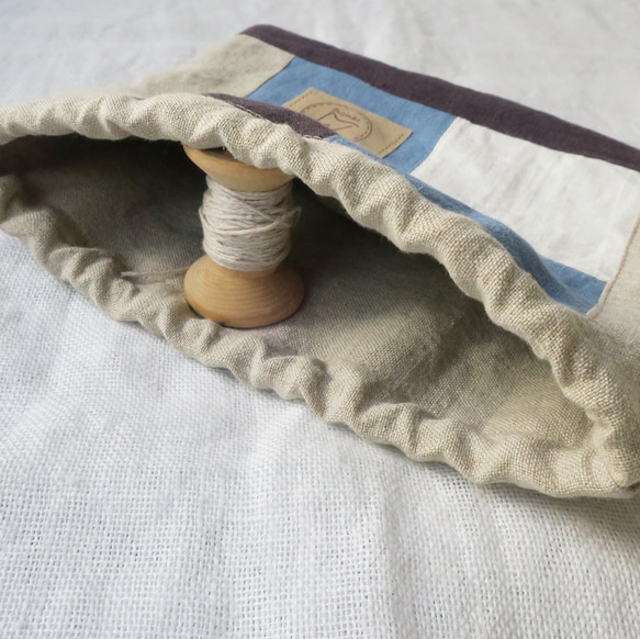 【sale】フレンチリネンの巾着袋(ブルーベリー) 4枚目の画像