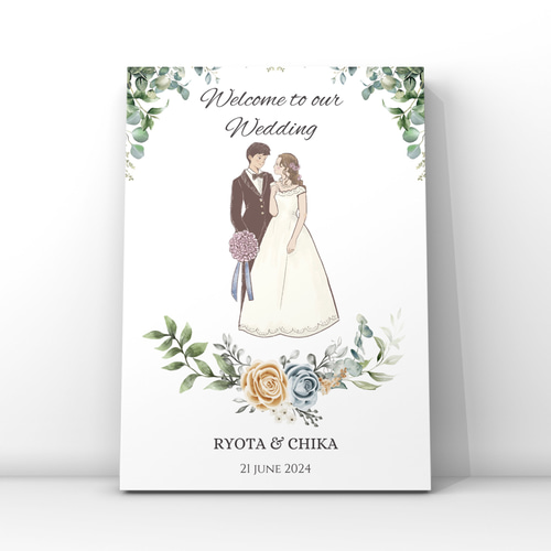 結婚式♡ウェルカムボード♡似顔絵オーダーメイド＊クオリティUPver. フルオーダー】似顔絵ウェルカムボード｜大人かわいい