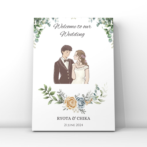 似顔絵オーダーイラスト【ウェルカムボード】A4サイズ・上半身