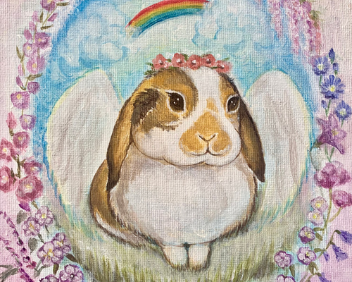 アクリル画 ウサギ  動物 テクスチャーアート アクリル画 うさぎ 花の絵 原画 開運アート