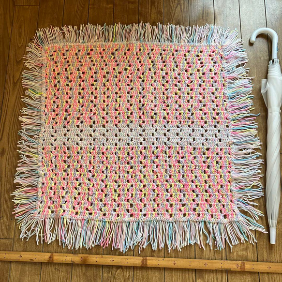 手編み 膝掛けブランケット マルチカバー ショール おくるみ②  