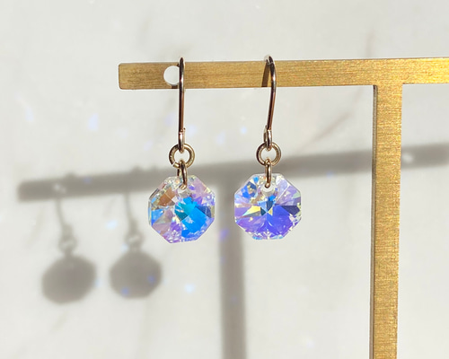 限定セールをすべて オーロラ✨クリスタル色✨八角形✨スワロフスキー✨ピアス 社交ダンス