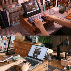 筆記型電腦支架和平板電腦支架展示架附木質收納盒抽屜 第5張的照片