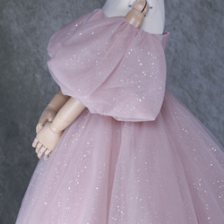 豪華！  ウェディングドレス  ピンク  キラキラグリッターチュール  パフスリーブ   結婚式 7枚目の画像