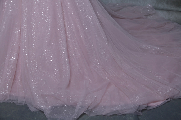 豪華！  ウェディングドレス  ピンク  キラキラグリッターチュール  パフスリーブ   結婚式 13枚目の画像