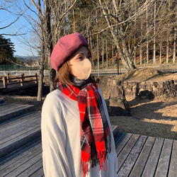 秋冬向け ベレー帽（ピンク） リネンウール 2枚目の画像