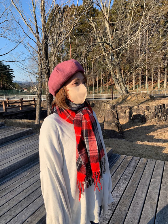 秋冬向け ベレー帽（ピンク） リネンウール 2枚目の画像