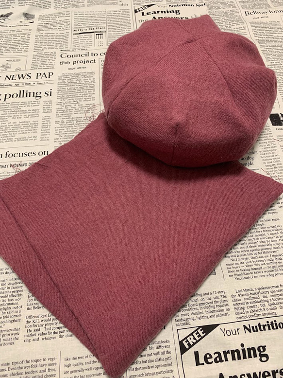 秋冬向け ベレー帽（ピンク） リネンウール 4枚目の画像