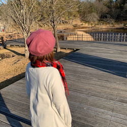 秋冬向け ベレー帽（ピンク） リネンウール 3枚目の画像