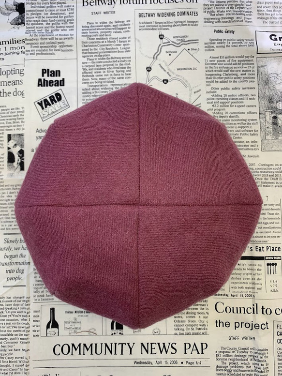 秋冬向け ベレー帽（ピンク） リネンウール 1枚目の画像