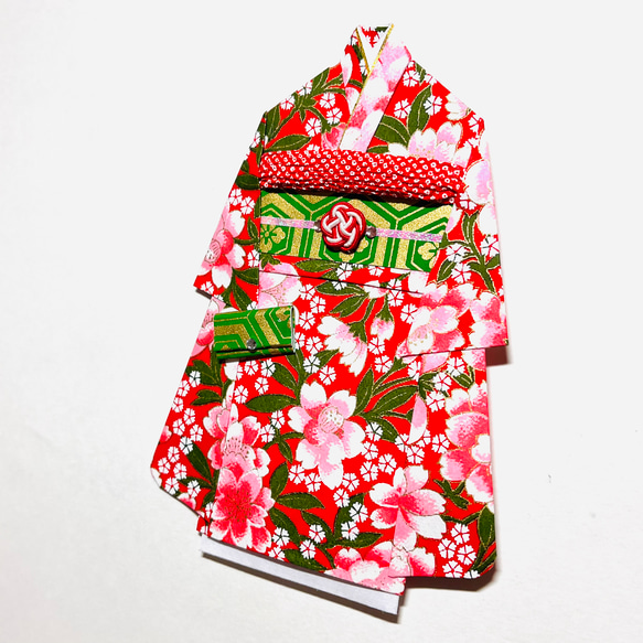 着物のポチ袋650 QUOカードサイズ　赤地　桜 3枚目の画像