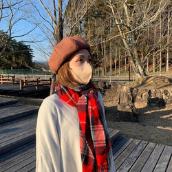 秋冬向け ベレー帽（レンガ） リネンウール 2枚目の画像