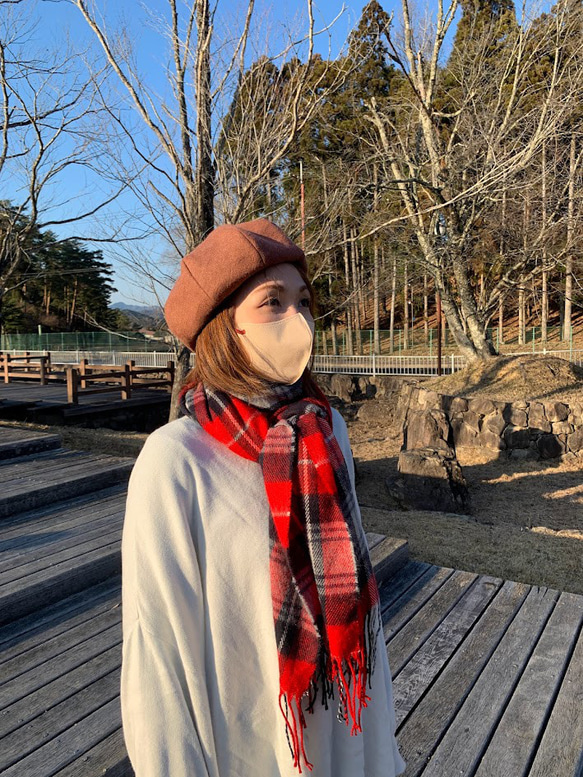 秋冬向け ベレー帽（レンガ） リネンウール 2枚目の画像