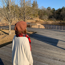 秋冬向け ベレー帽（レンガ） リネンウール 3枚目の画像