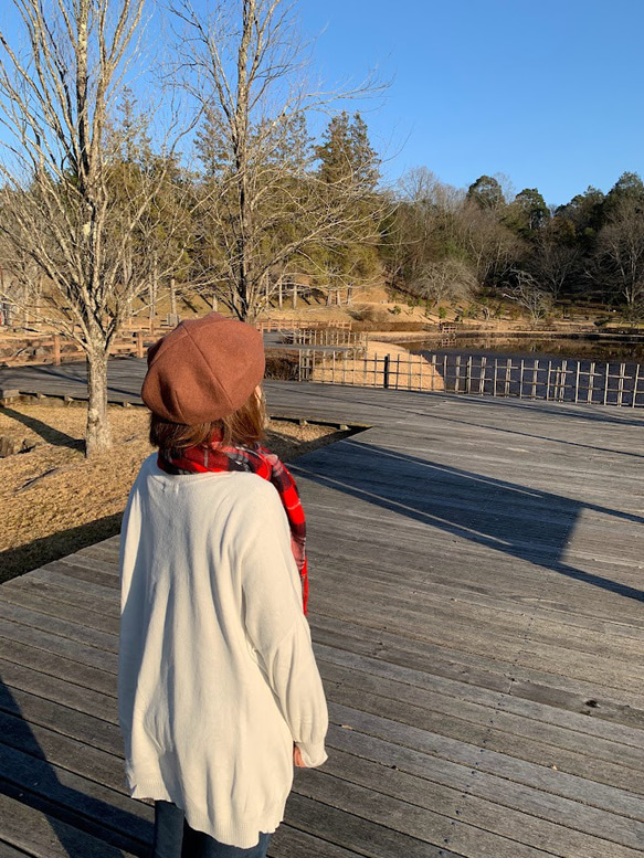 秋冬向け ベレー帽（レンガ） リネンウール 3枚目の画像