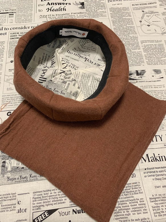 秋冬向け ベレー帽（レンガ） リネンウール 5枚目の画像