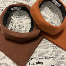 秋冬向け ベレー帽（レンガ） リネンウール 7枚目の画像