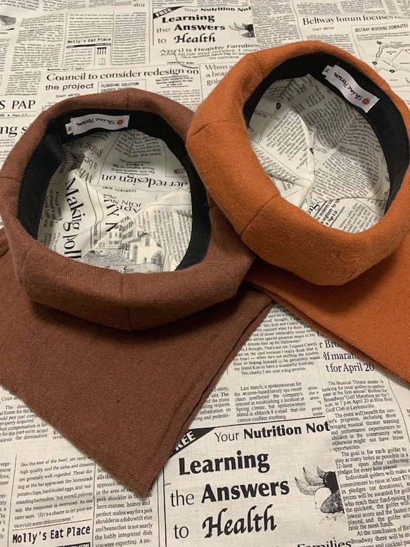 秋冬向け ベレー帽（レンガ） リネンウール 7枚目の画像