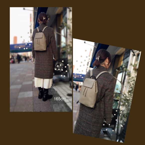 小さめでかわいい！牛革フラップ巾着リュック。／レスデザインalto.／神戸元町革鞄 -LESS(レス) 2枚目の画像