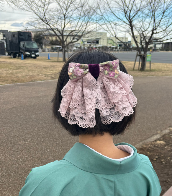 レースとリボンの髪飾り ピンク ガーリー入学式 卒業式 前撮り