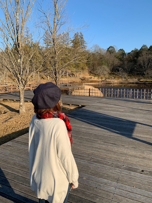 秋冬向け ベレー帽（ネイビー・紺） リネンウール 3枚目の画像