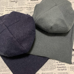 秋冬向け ベレー帽（ネイビー・紺） リネンウール 6枚目の画像