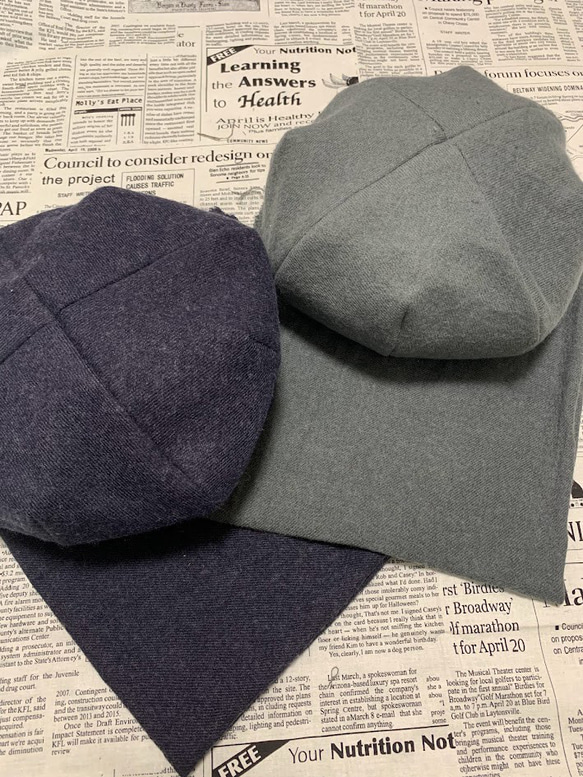 秋冬向け ベレー帽（ネイビー・紺） リネンウール 6枚目の画像